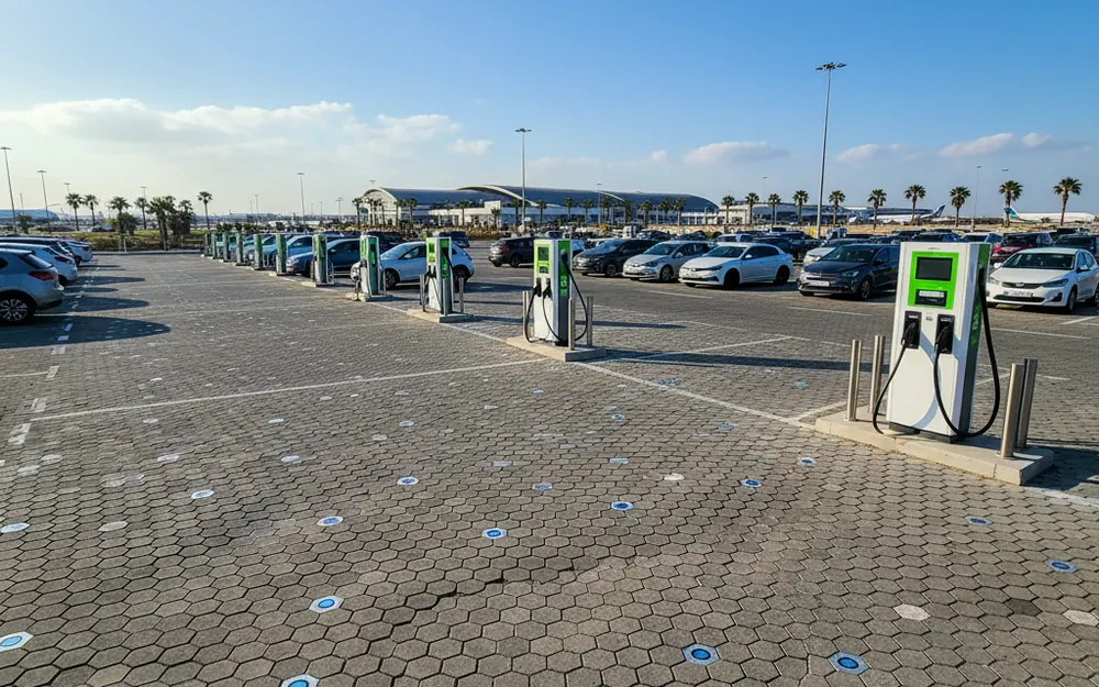Sensor-equipped parking lot with EV chargers in Larnaca